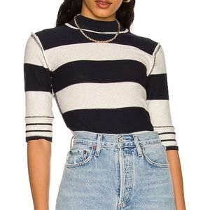 We the free raleigh tee sweater top Sz S navy striped crewneck A41